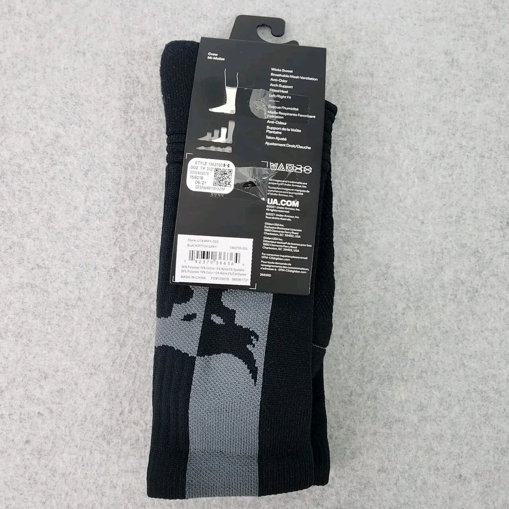 Under Armour Project Rock Socks Mens XL 12-16 Project Playmaker Crew Black Socks